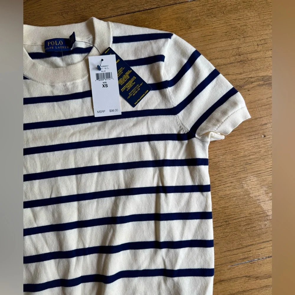 Polo Ralph Lauren Striped Cotton Blend Crew Neck Short Sleeve Sweater NWT XS - Picture 8 of 10
